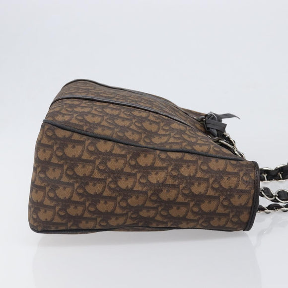 Christian Dior Trotter Canvas Chain Bag PVC Romantic Brown Silver Auth 201909V