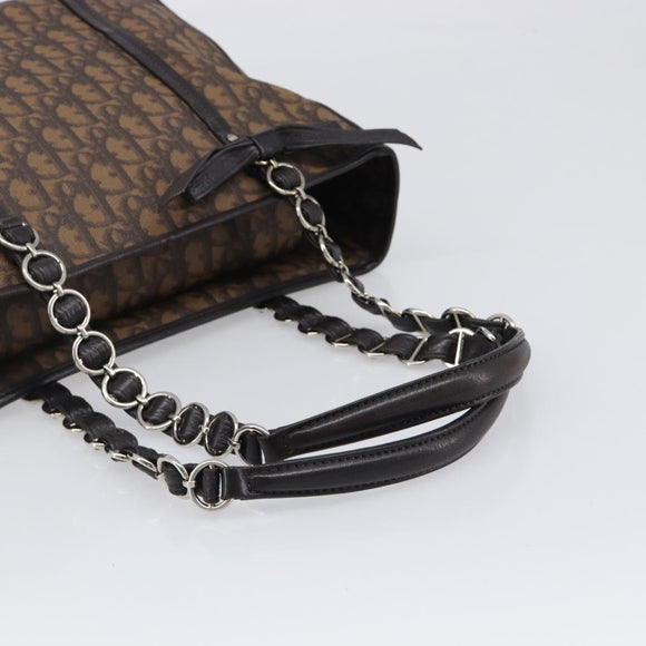 Christian Dior Trotter Canvas Chain Bag PVC Romantic Brown Silver Auth 201909V