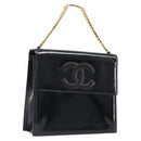 CHANEL Chain Hand Bag Patent leather Black Gold CC Auth 201914V-1
