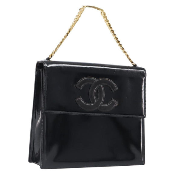 CHANEL Chain Hand Bag Patent leather Black Gold CC Auth 201914V