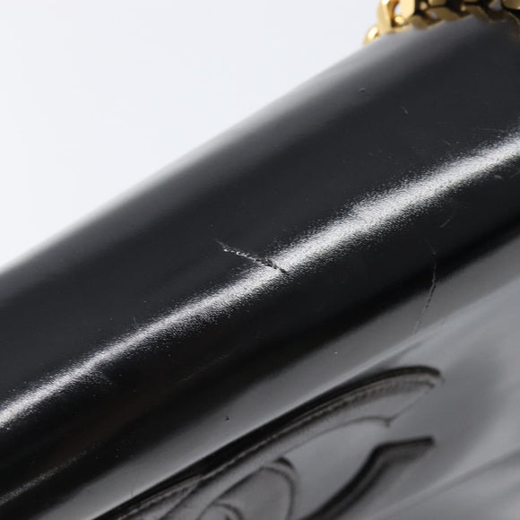 CHANEL Chain Hand Bag Patent leather Black Gold CC Auth 201914V