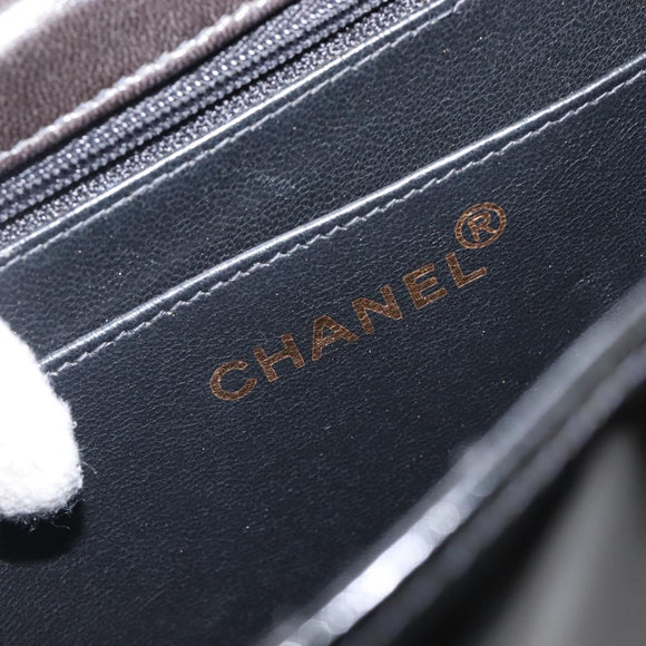 CHANEL Chain Hand Bag Patent leather Black Gold CC Auth 201914V
