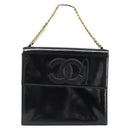 CHANEL Chain Hand Bag Patent leather Black Gold CC Auth 201914V-13