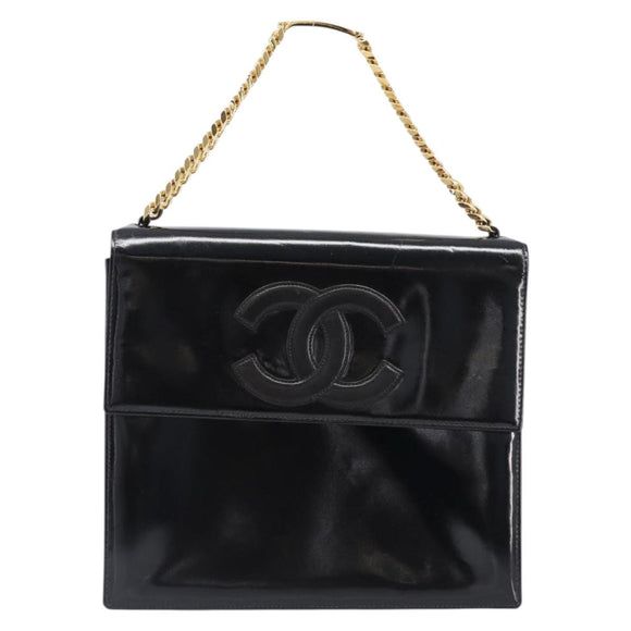 CHANEL Chain Hand Bag Patent leather Black Gold CC Auth 201914V