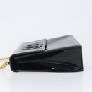 CHANEL Chain Hand Bag Patent leather Black Gold CC Auth 201914V-4