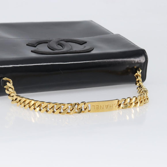 CHANEL Chain Hand Bag Patent leather Black Gold CC Auth 201914V