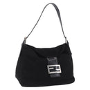 FENDI Mamma Baguette Shoulder Bag Wool Black Silver Auth 201915V-1
