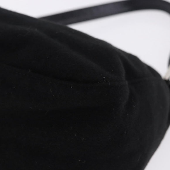 FENDI Mamma Baguette Shoulder Bag Wool Black Silver Auth 201915V