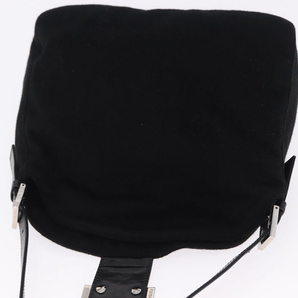 FENDI Mamma Baguette Shoulder Bag Wool Black Silver Auth 201915V