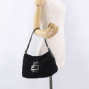 FENDI Mamma Baguette Shoulder Bag Wool Black Silver Auth 201915V-25