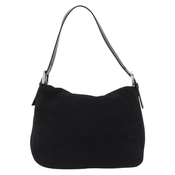 FENDI Mamma Baguette Shoulder Bag Wool Black Silver Auth 201915V