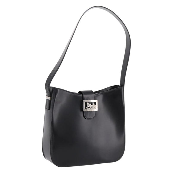 CELINE Horse Carriage Shoulder Bag Leather Black Silver Auth 201919A