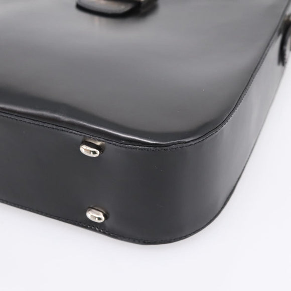 CELINE Horse Carriage Shoulder Bag Leather Black Silver Auth 201919A