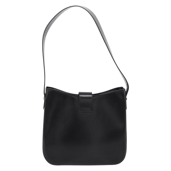 CELINE Horse Carriage Shoulder Bag Leather Black Silver Auth 201919A
