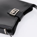CELINE Horse Carriage Shoulder Bag Leather Black Silver Auth 201919A-6