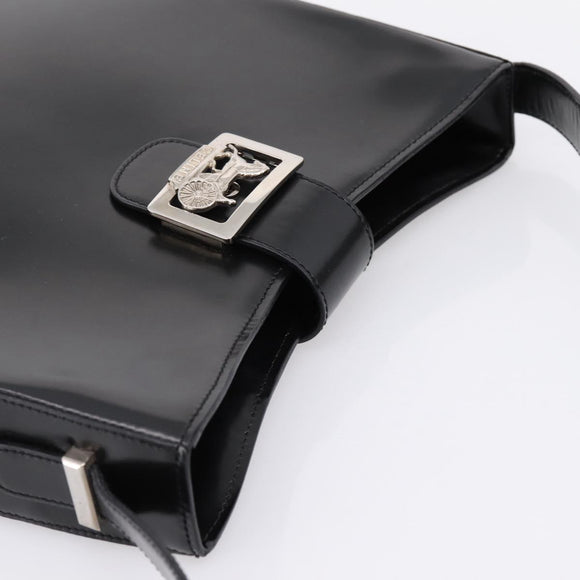 CELINE Horse Carriage Shoulder Bag Leather Black Silver Auth 201919A