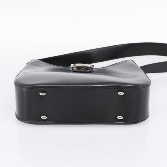 CELINE Horse Carriage Shoulder Bag Leather Black Silver Auth 201919A