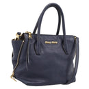 Miu Miu Hand Bag Leather 2way Navy Gold Auth 201925-1