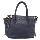 Miu Miu Hand Bag Leather 2way Navy Gold Auth 201925-13