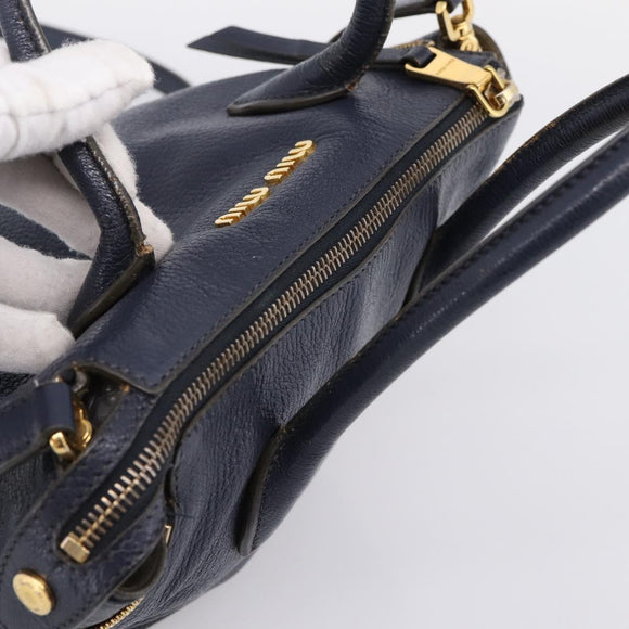 Miu Miu Hand Bag Leather 2way Navy Gold Auth 201925