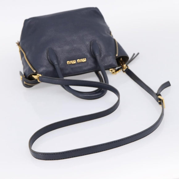 Miu Miu Hand Bag Leather 2way Navy Gold Auth 201925