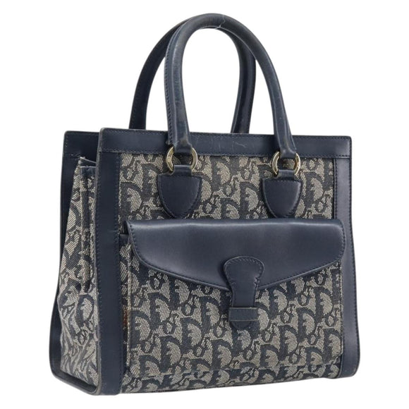 Christian Dior Trotter Canvas Hand Bag Navy Gold Auth 201927