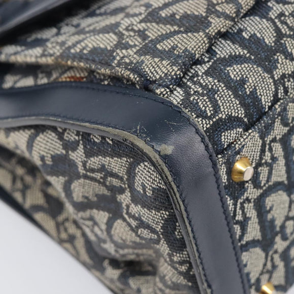 Christian Dior Trotter Canvas Hand Bag Navy Gold Auth 201927