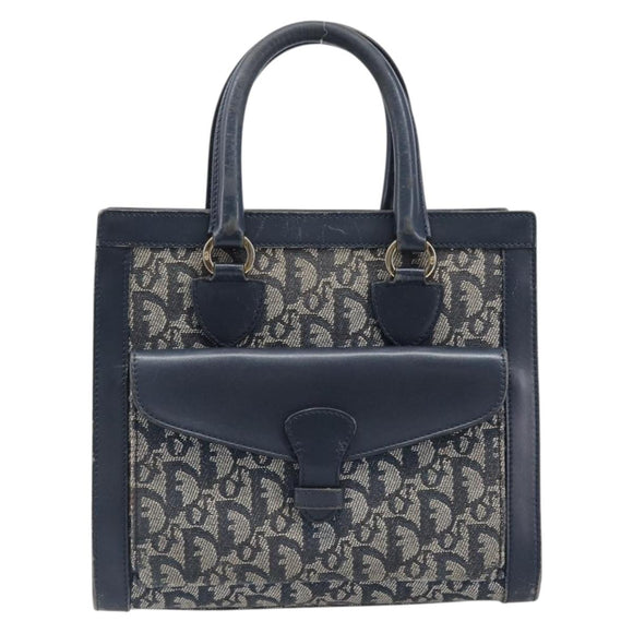 Christian Dior Trotter Canvas Hand Bag Navy Gold Auth 201927