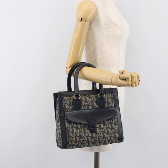 Christian Dior Trotter Canvas Hand Bag Navy Gold Auth 201927