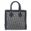 Christian Dior Trotter Canvas Hand Bag Navy Gold Auth 201927-3