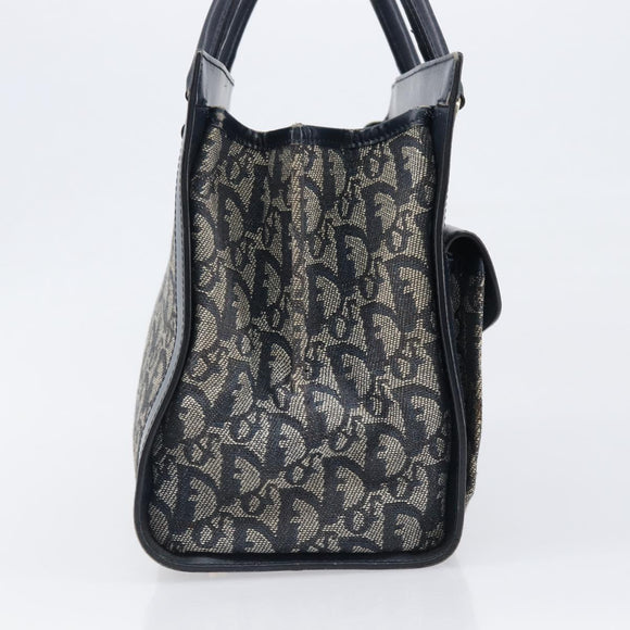 Christian Dior Trotter Canvas Hand Bag Navy Gold Auth 201927