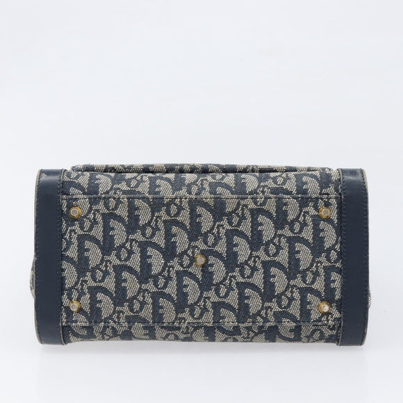 Christian Dior Trotter Canvas Hand Bag Navy Gold Auth 201927