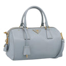 PRADA Boston Bag Saffiano leather 2way Light Blue Gold Auth 201928A-1