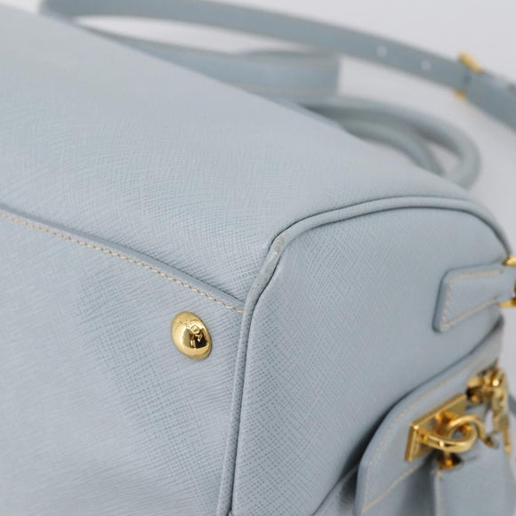 PRADA Boston Bag Saffiano leather 2way Light Blue Gold Auth 201928A