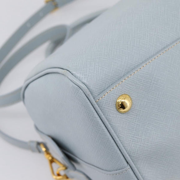 PRADA Boston Bag Saffiano leather 2way Light Blue Gold Auth 201928A