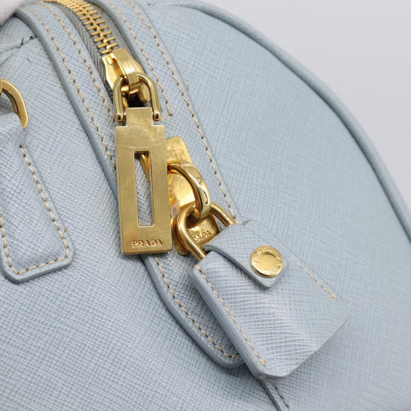 PRADA Boston Bag Saffiano leather 2way Light Blue Gold Auth 201928A