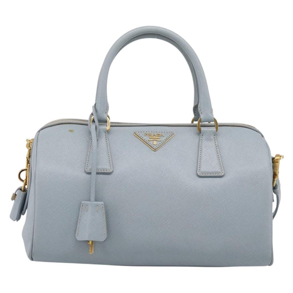 PRADA Boston Bag Saffiano leather 2way Light Blue Gold Auth 201928A