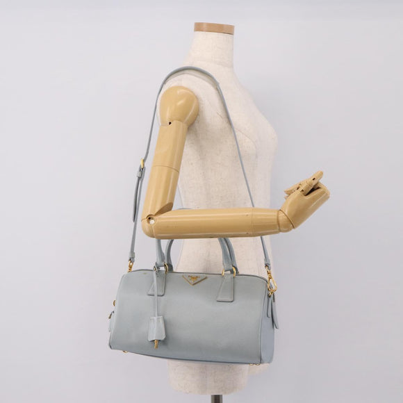 PRADA Boston Bag Saffiano leather 2way Light Blue Gold Auth 201928A