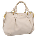 Miu Miu Hand Bag Vittero Dino Leather 2way Ivory Gold Auth 201929A-1