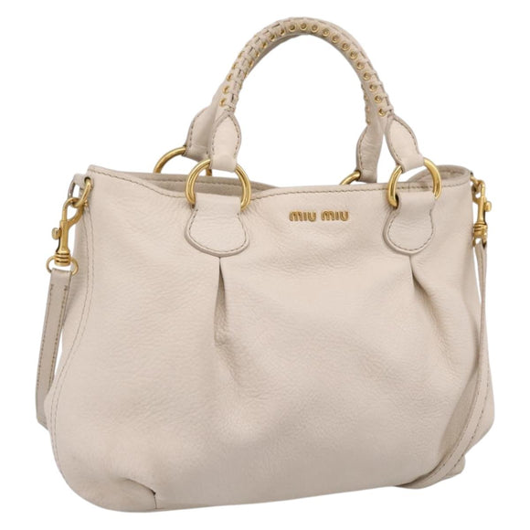 Miu Miu Hand Bag Vittero Dino Leather 2way Ivory Gold Auth 201929A