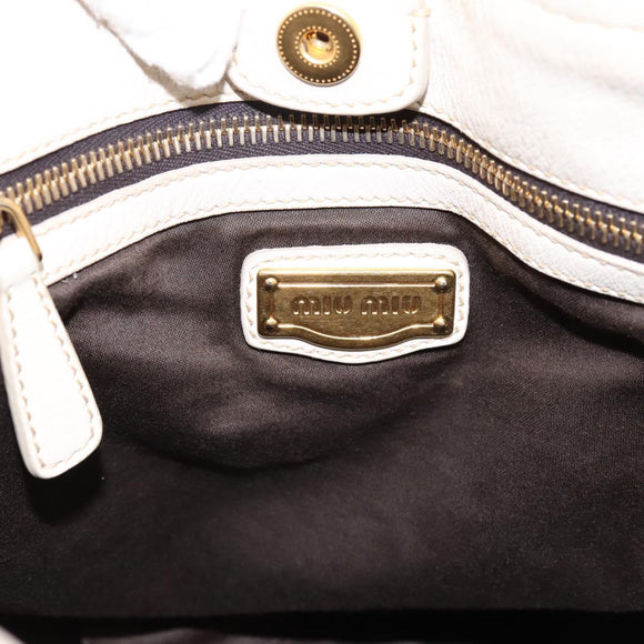 Miu Miu Hand Bag Vittero Dino Leather 2way Ivory Gold Auth 201929A
