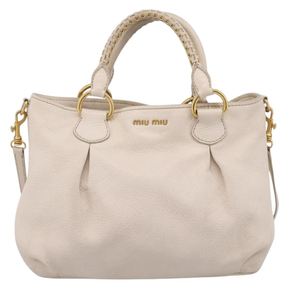 Miu Miu Hand Bag Vittero Dino Leather 2way Ivory Gold Auth 201929A