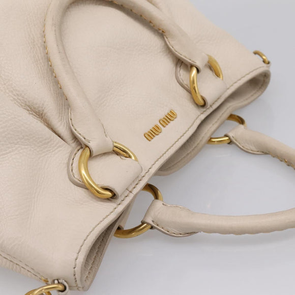 Miu Miu Hand Bag Vittero Dino Leather 2way Ivory Gold Auth 201929A