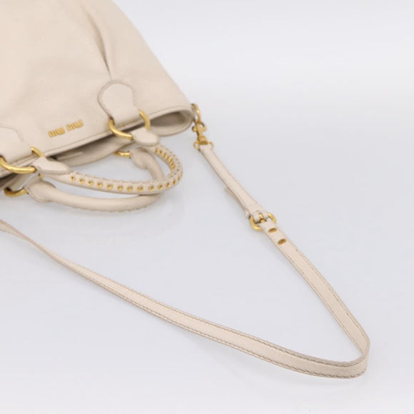 Miu Miu Hand Bag Vittero Dino Leather 2way Ivory Gold Auth 201929A