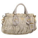 PRADA Gathered Hand Bag Nylon 2way Beige Gold Auth 201930-1