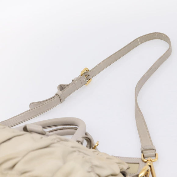 PRADA Gathered Hand Bag Nylon 2way Beige Gold Auth 201930