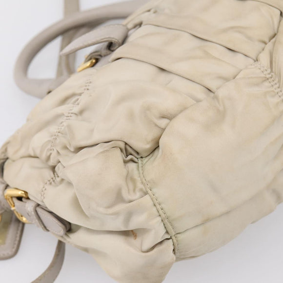 PRADA Gathered Hand Bag Nylon 2way Beige Gold Auth 201930