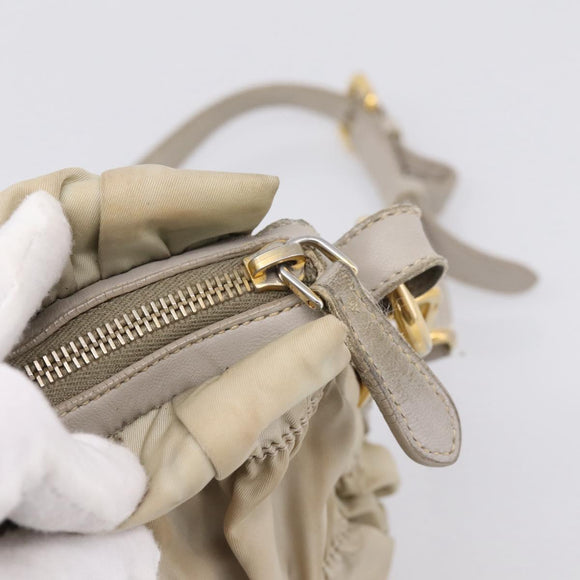 PRADA Gathered Hand Bag Nylon 2way Beige Gold Auth 201930