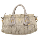 PRADA Gathered Hand Bag Nylon 2way Beige Gold Auth 201930-13