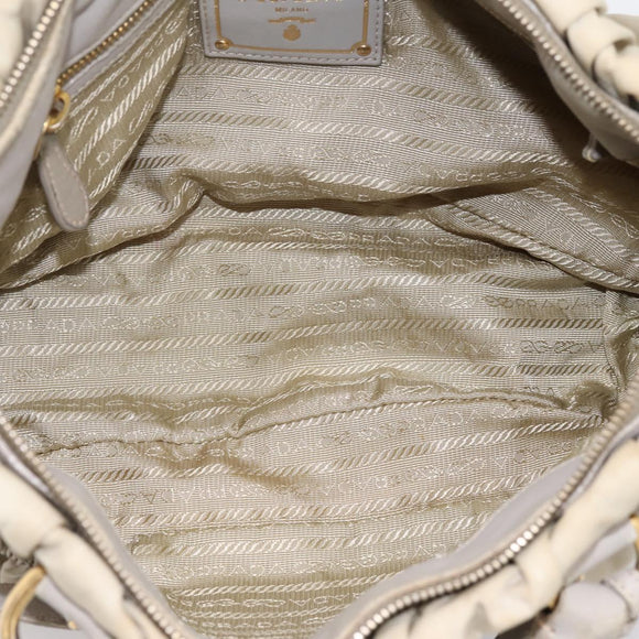 PRADA Gathered Hand Bag Nylon 2way Beige Gold Auth 201930